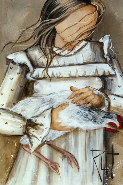 Girl With Chicken by Rut Art Creations canvas print
