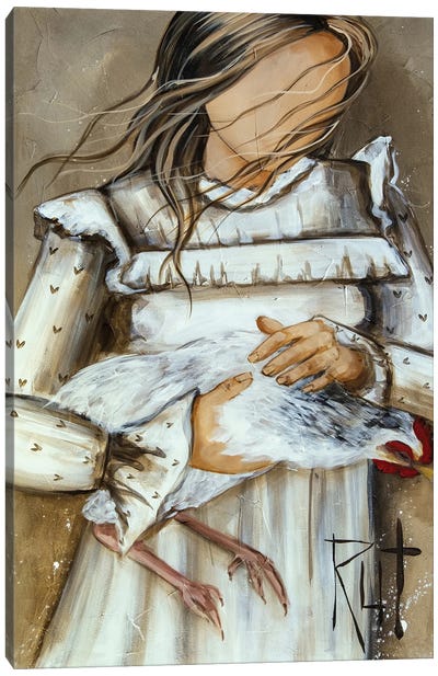 Girl With Chicken Canvas Art Print - Chicken & Rooster Art