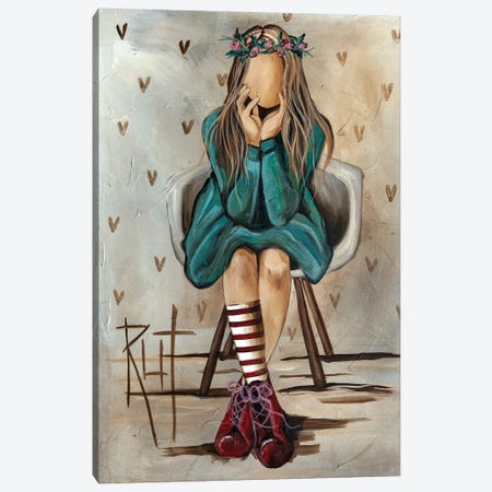 Girl With Striped Socks Canvas Print #RAZ13} by Rut Art Creations Art Print