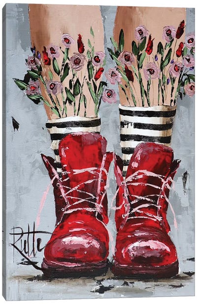 Floral Boots Canvas Art Print - Boots