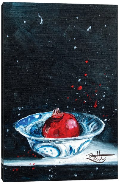 Blue Pomegranate Bowl Canvas Art Print - Kitchen Equipment & Utensil Art
