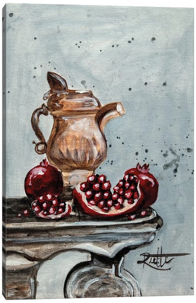 Pomegranates And Pot Canvas Art Print - Rut Art Creations