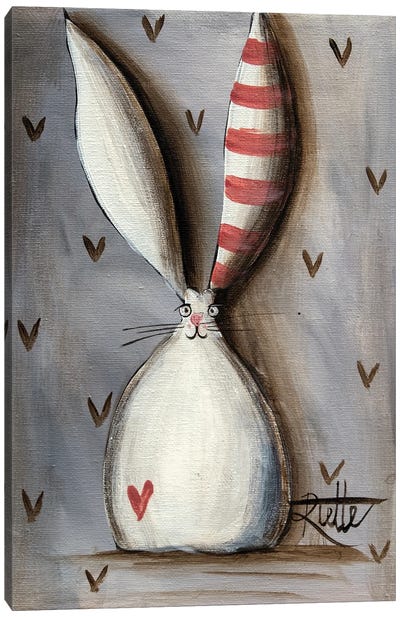 Stripe Ear Bunny Canvas Art Print - Rut Art Creations