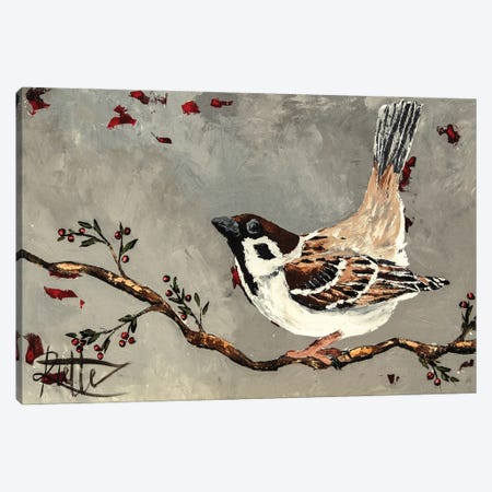 Sparrow On Branch Canvas Print #RAZ190} by Rut Art Creations Canvas Wall Art