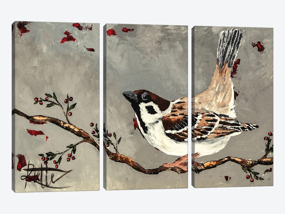 Sparrow On Branch by Rut Art Creations 3-piece Canvas Wall Art
