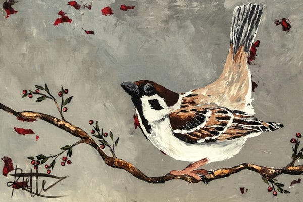 Sparrows: Sparrow On Branch by Rut Art Creations