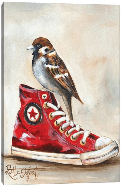 Red Shoe With Mossie Canvas Art Print - Rut Art Creations