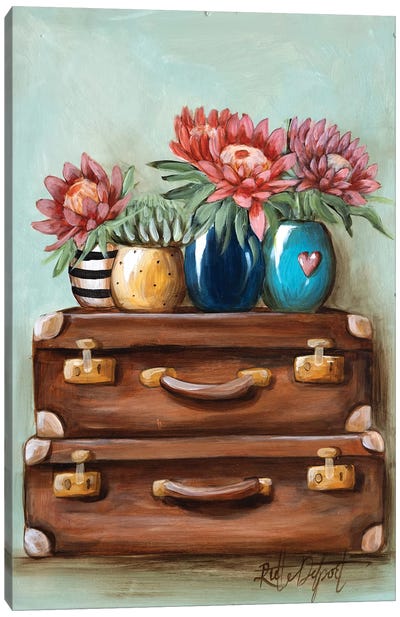 Flower Suitcase Canvas Art Print - Rut Art Creations