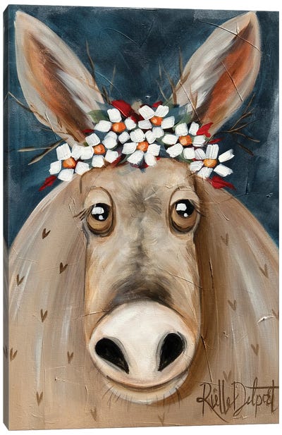 Donkey With Flower Crown Canvas Art Print - Rut Art Creations