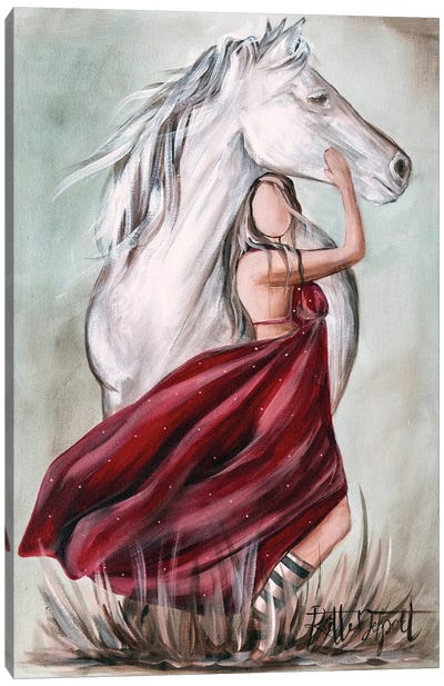 Red Dress White Horse Canvas Art Print - Rut Art Creations