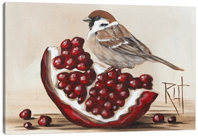 Sparrow And Garnet Canvas Art Print - Rut Art Creations