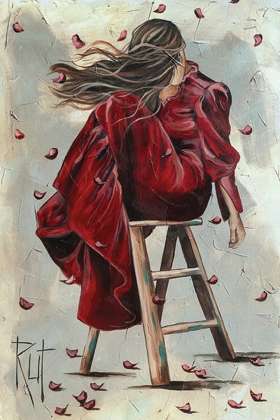 Girl In Red Dress On Stool by Rut Art Creations canvas print