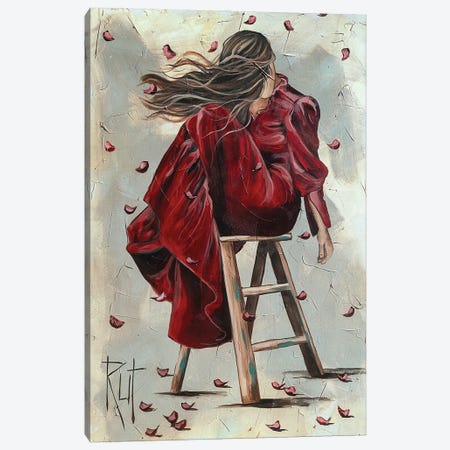 Girl In Red Dress On Stool Canvas Print #RAZ37} by Rut Art Creations Canvas Art
