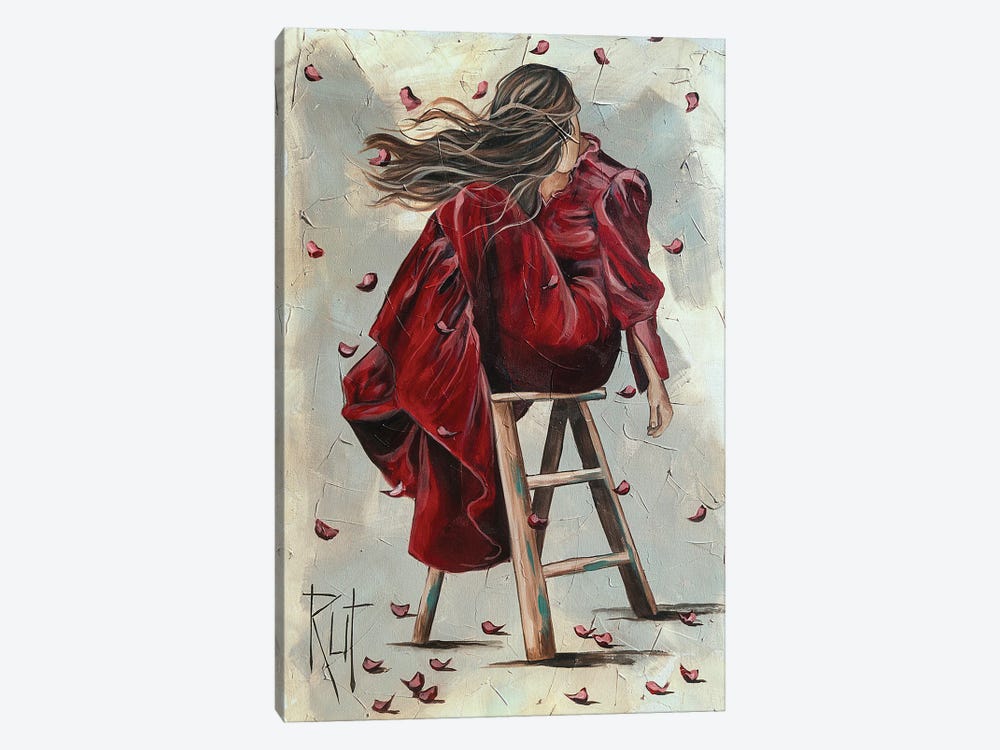 Girl In Red Dress On Stool by Rut Art Creations 1-piece Canvas Wall Art