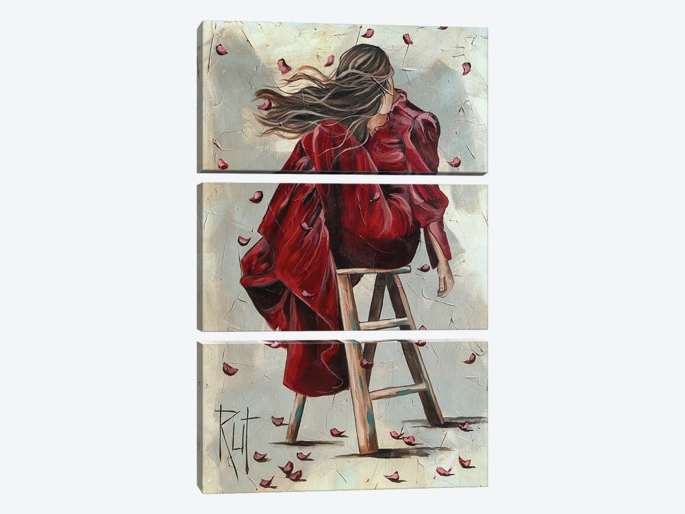 Girl In Red Dress On Stool by Rut Art Creations 3-piece Canvas Wall Art