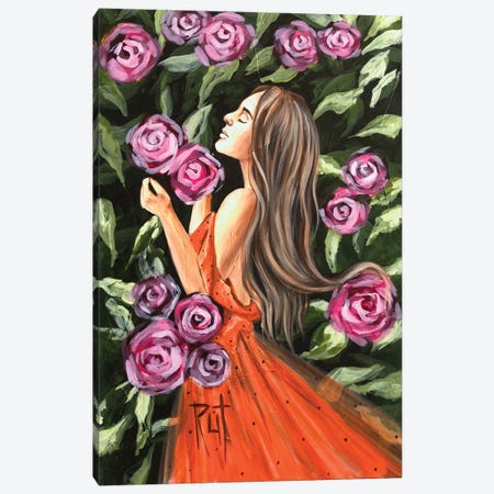 Girl With Orange Dress Canvas Print #RAZ38} by Rut Art Creations Canvas Art Print