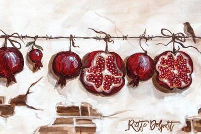 All Greens - Canvas Prints: Where The Pomegranates Hang by Rut Art Creations
