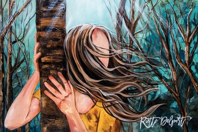 Girl In Woods by Rut Art Creations framed canvas print