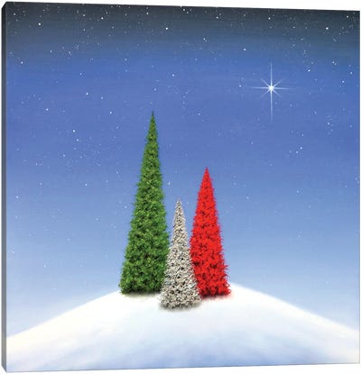 A Midnight Clear Canvas Art Print - Christmas Trees & Wreath Art