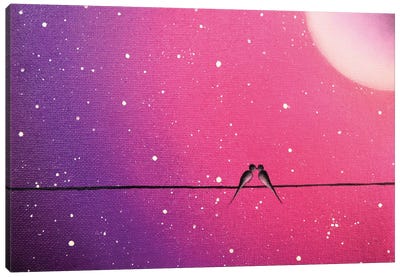 Share The Moon Canvas Art Print - Birds On A Wire