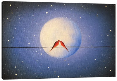 To The Moon And Back Canvas Art Print - Birds On A Wire