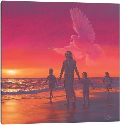 He Walks With Me Canvas Art Print - Beach Sunrise & Sunset Art
