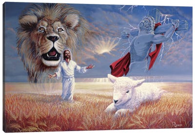 Lion And Lamb Canvas Art Print - Rod Bailey