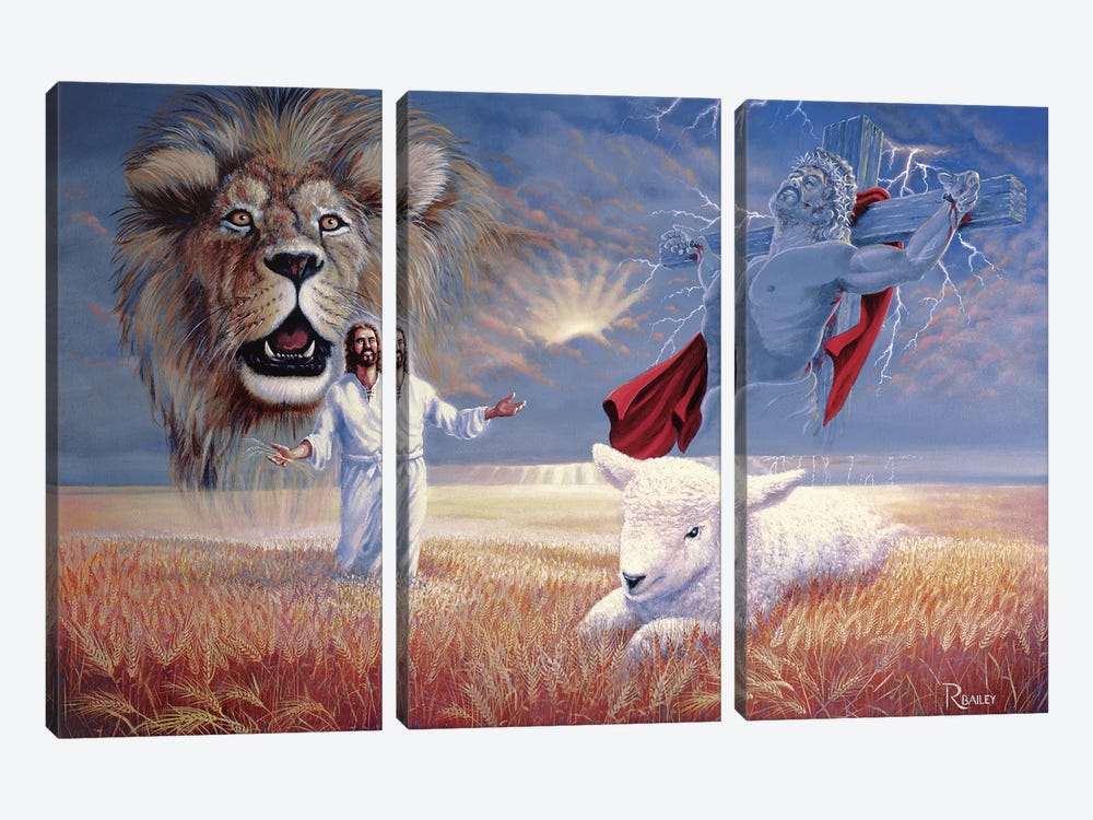 Lion And Lamb by Rod Bailey 3-piece Canvas Art