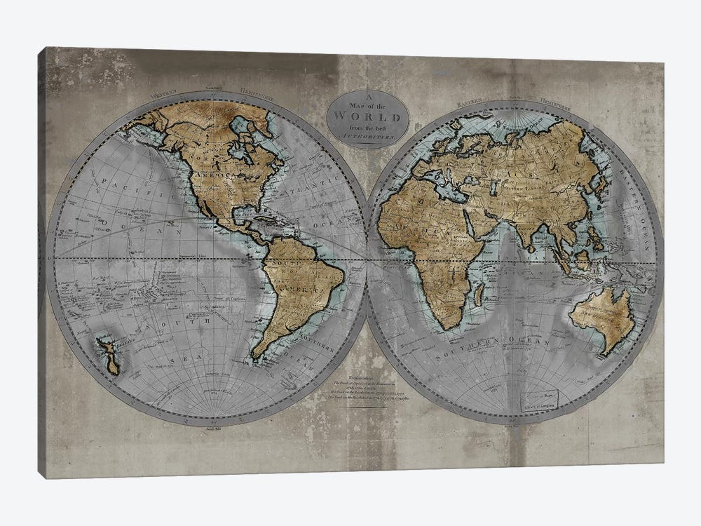 Map Of The World by Russell Brennan 1-piece Canvas Wall Art