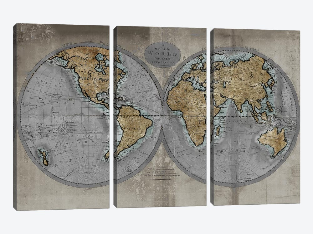 Map Of The World by Russell Brennan 3-piece Canvas Artwork