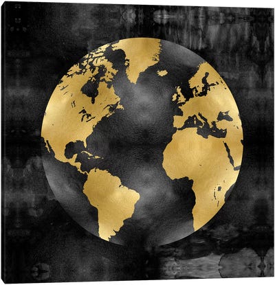 The Globe Gold On Black Canvas Art Print - Globes