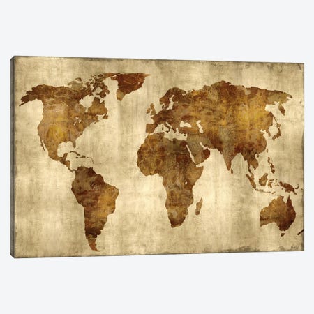 The World - Bronze On Gold Canvas Print #RBR17} by Russell Brennan Canvas Artwork