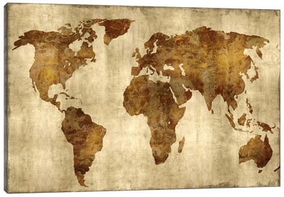 The World - Bronze On Gold Canvas Art Print - Abstract Maps Art