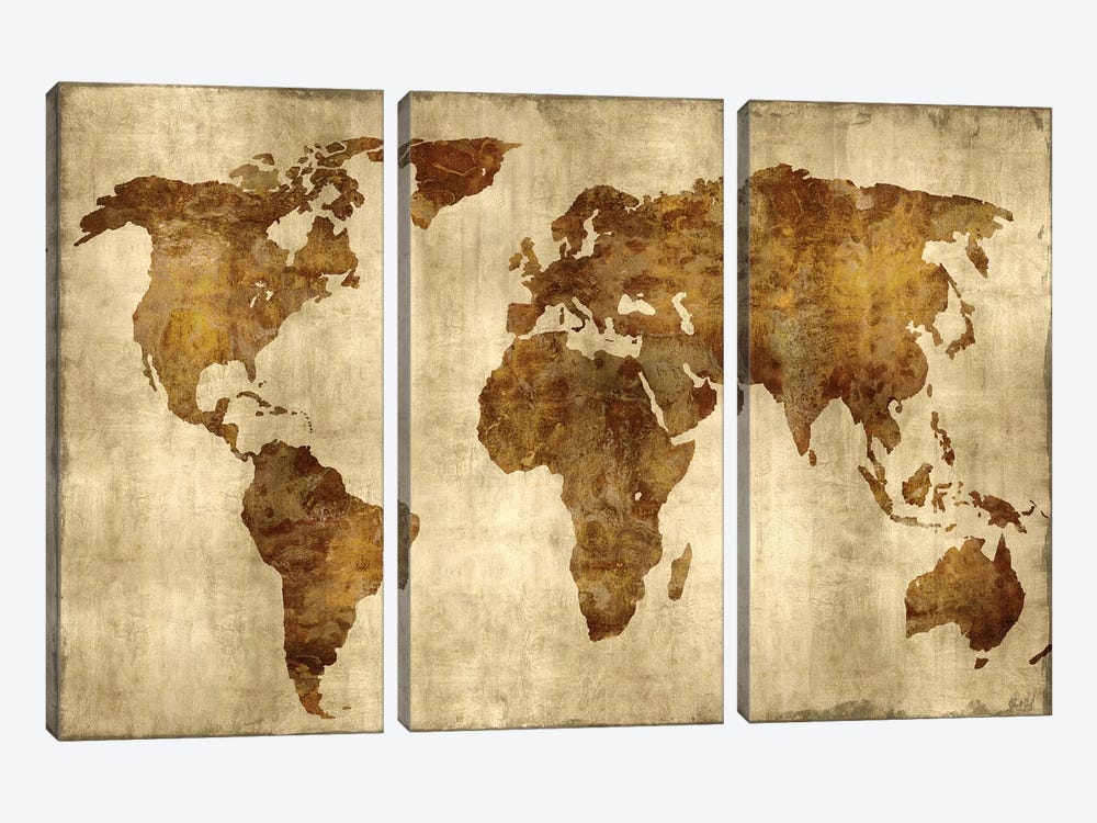 The World - Bronze On Gold by Russell Brennan 3-piece Canvas Art Print