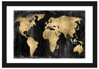 The World - Gold On Black Paper Art Print - Maps