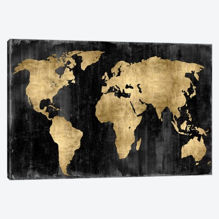The World - Gold On Black Canvas Print #RBR18} by Russell Brennan Canvas Art Print