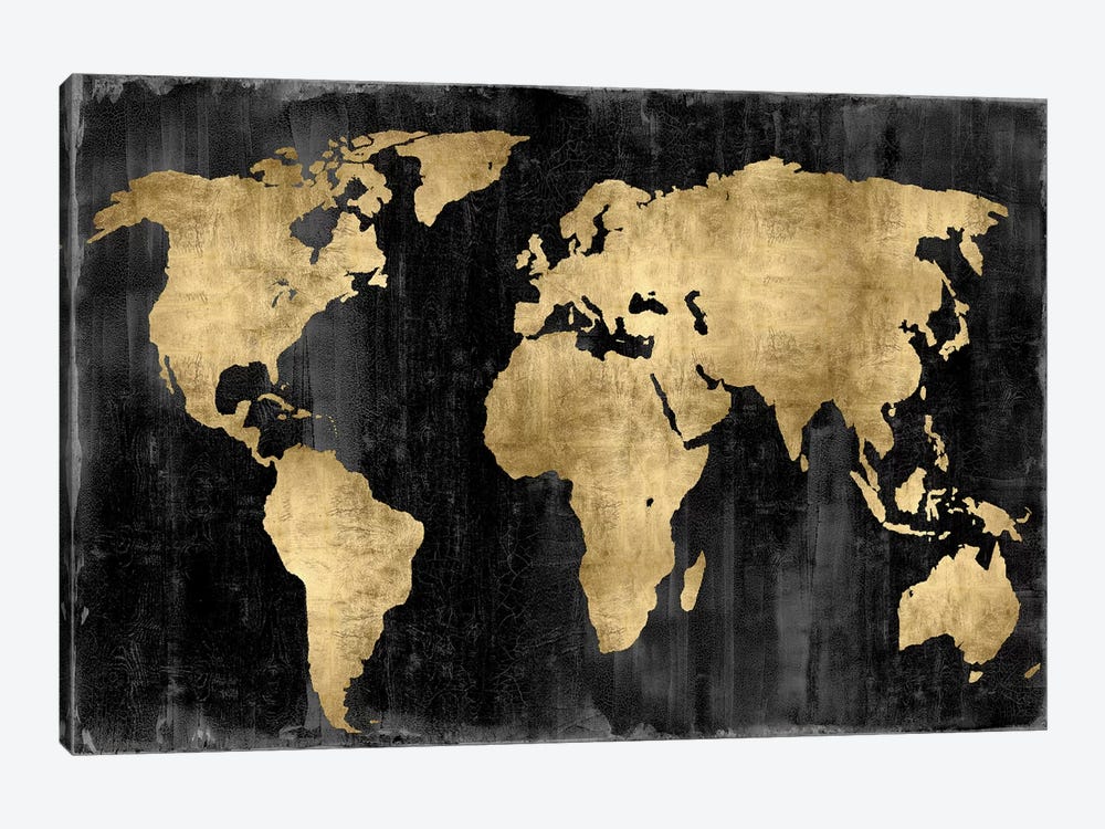 The World - Gold On Black by Russell Brennan 1-piece Canvas Wall Art