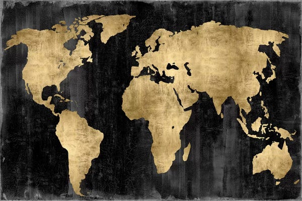 Maps: The World - Gold On Black by Russell Brennan