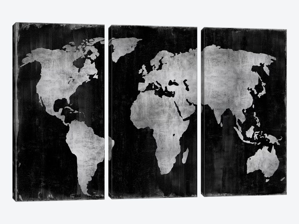 The World - Silver On Black by Russell Brennan 3-piece Canvas Art Print