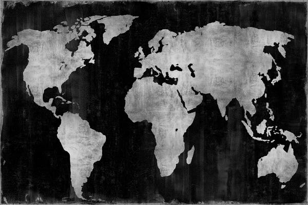 Large Black & White Art - Canvas Prints: The World - Silver On Black by Russell Brennan
