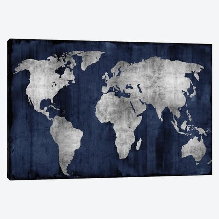 The World - Silver On Blue Canvas Print #RBR20} by Russell Brennan Canvas Wall Art