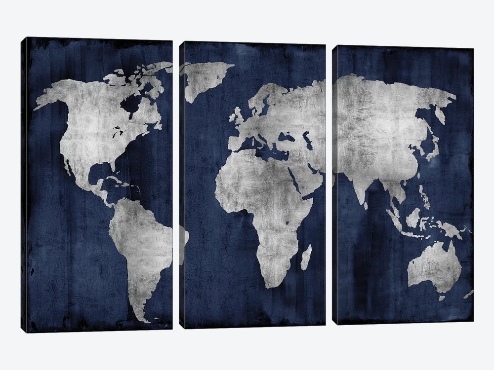 The World - Silver On Blue by Russell Brennan 3-piece Art Print