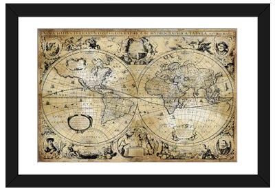 Antique World Map Paper Art Print - Maps