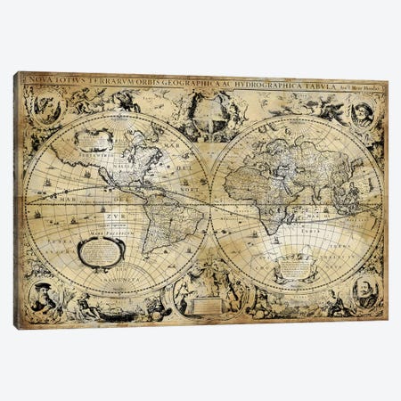Antique World Map Canvas Print #RBR35} by Russell Brennan Canvas Art