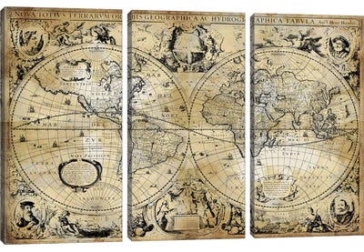 Antique World Map Canvas Art Print - 3-Piece Vintage Art