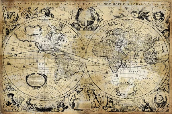 Large Map Art - Canvas Prints: Antique World Map by Russell Brennan