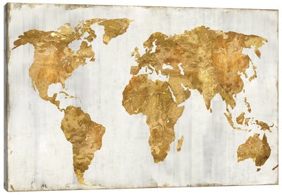 The World In Gold Canvas Art Print - Best Selling Map Art