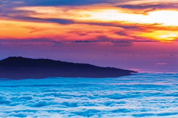 Russ Bishop: Hualalai Volcano from the summit of Mauna Kea at sunset, Big Island, Hawaii, USA by Russ Bishop