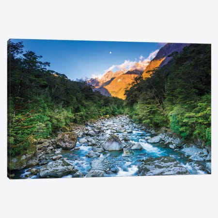 Moonrise over Mount Madeline and the Tutoko River, Fiordland National Park, South Island Canvas Print #RBS108} by Russ Bishop Canvas Art Print