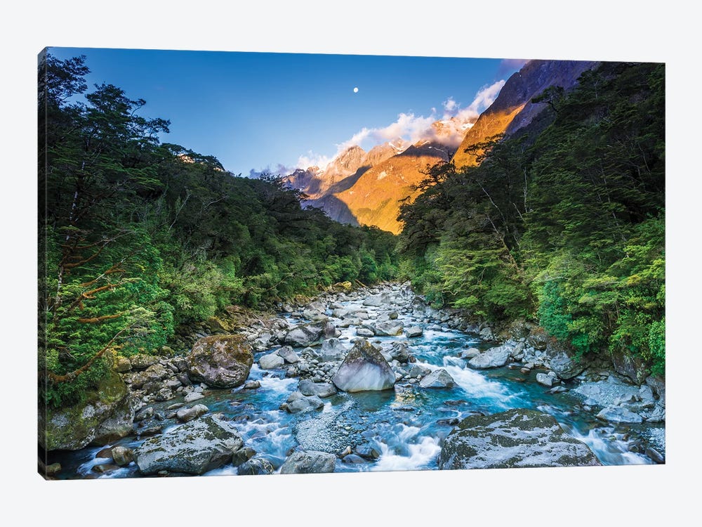 Moonrise over Mount Madeline and the Tutoko River, Fiordland National Park, South Island by Russ Bishop 1-piece Canvas Wall Art